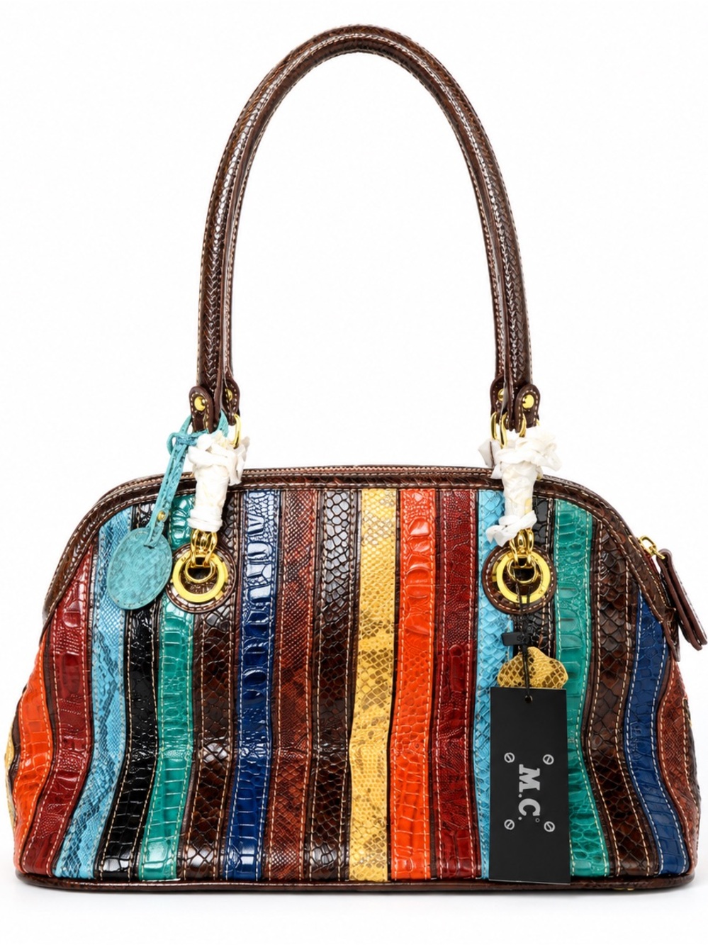 Multicolor Striped Leather Satchel -